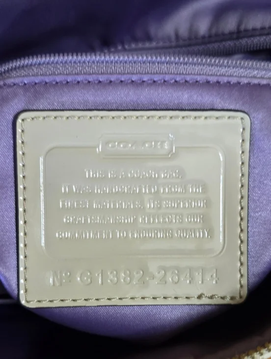 Coach Bag Poppy Metallic Beige Gold Signature C Patent Leather Canvas - Picture 3 of 16